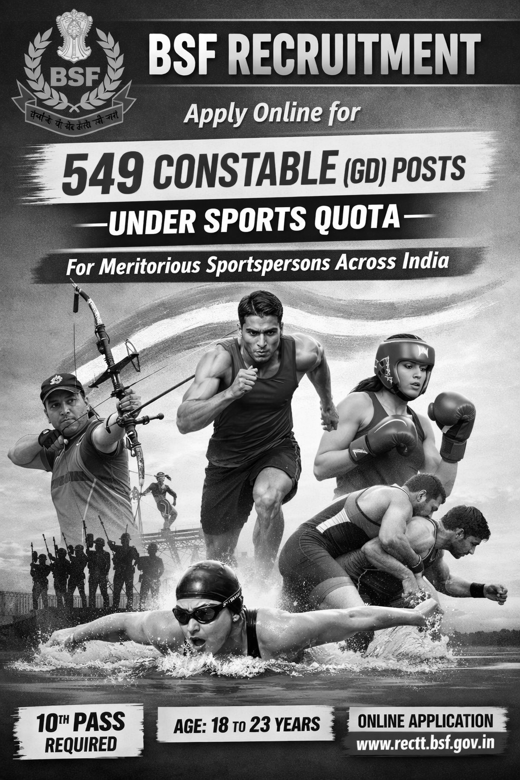 549 BSF jobs under sports quota application starts from 27 Dec