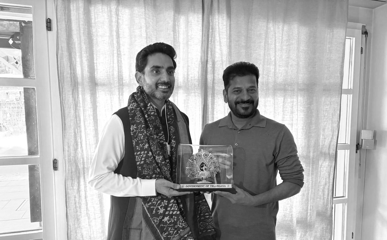 CM Revanth Reddy Felicitates Nara Lokesh During Davos Meeting