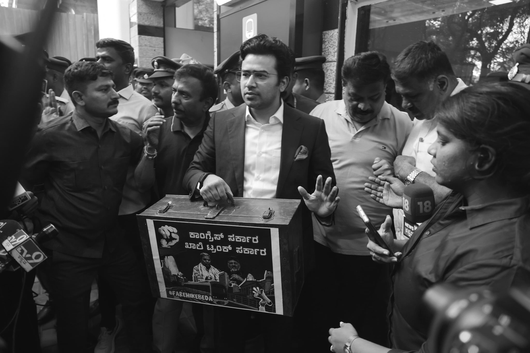 BJP MP Tejasvi Surya detained on Monday during protest against metro fare hike in Bengaluru