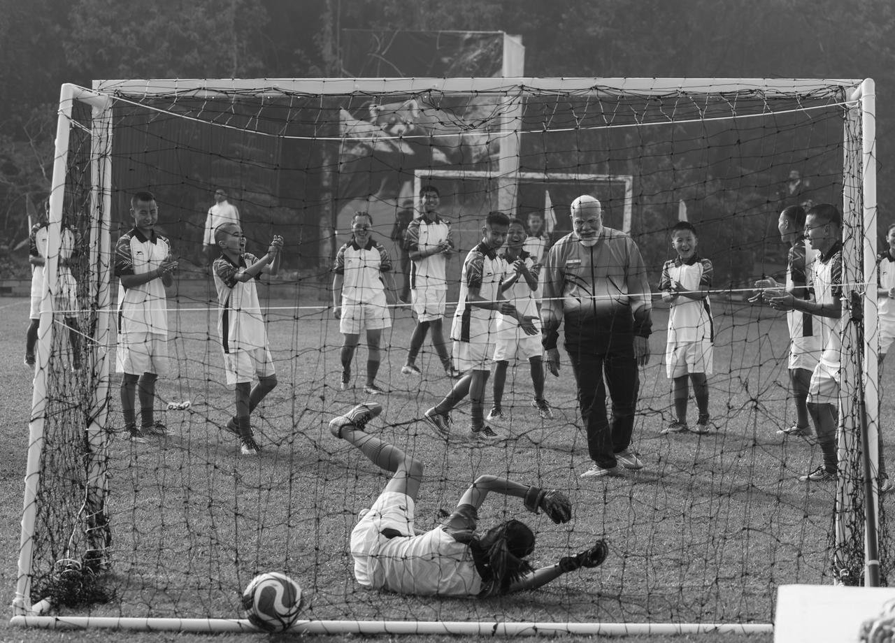 PM Narendra Modi Plays Football With Youth In Gangtok