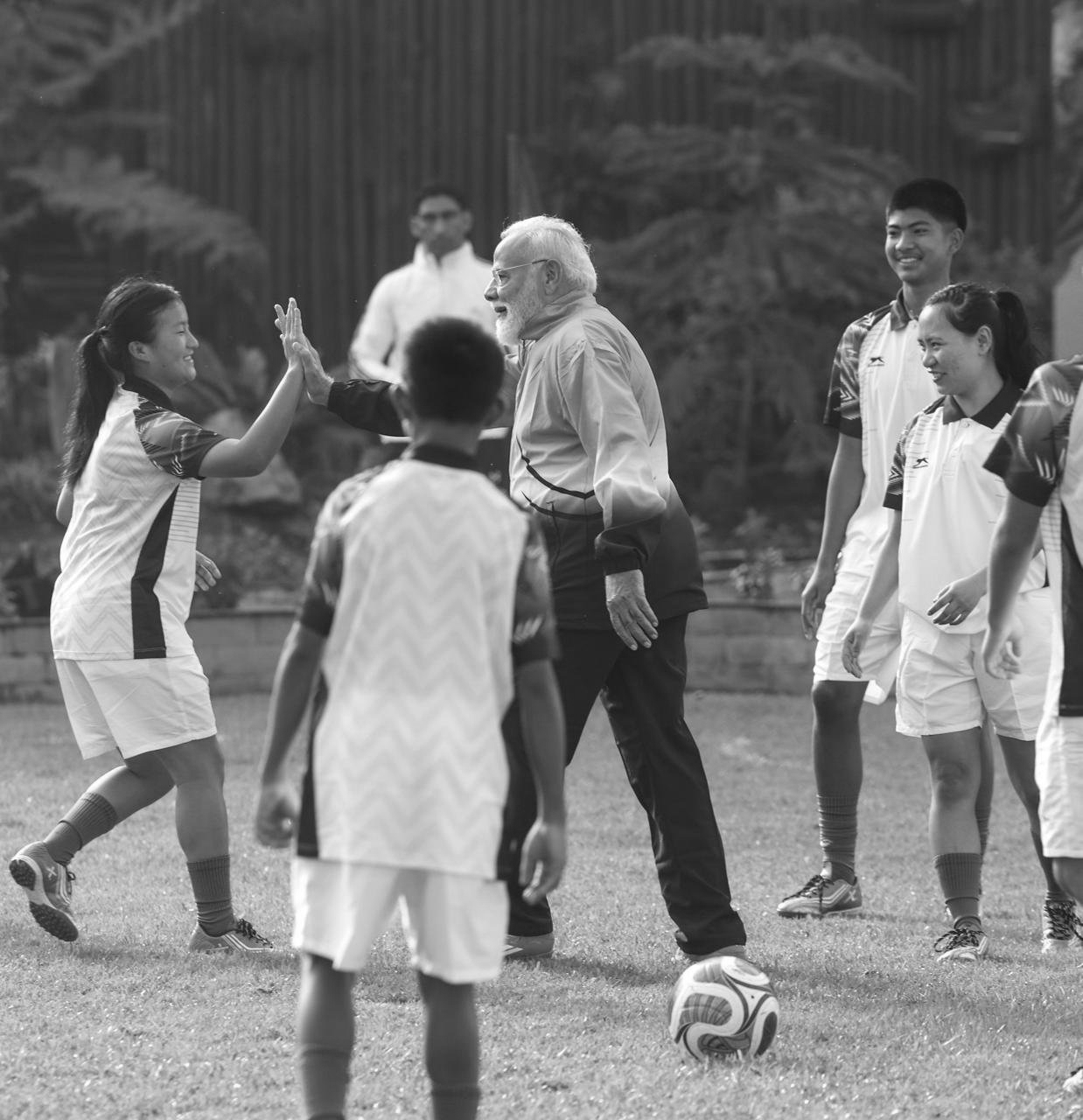 PM Narendra Modi Plays Football With Youth In Gangtok