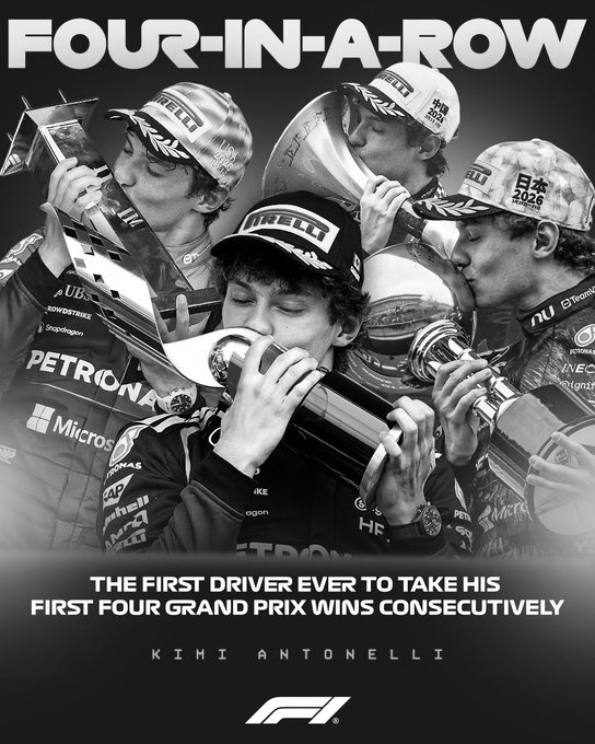 Kimi Antonelli Makes F1 History With Four Straight Maiden Grand Prix Victories