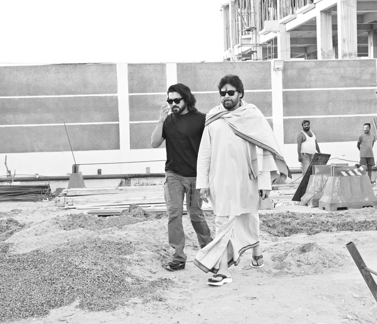 Ram Charan Meets Pawan Kalyan at JanaSena Office in Mangalagiri Before Andhra Premier League Season 5 Opening Ceremony