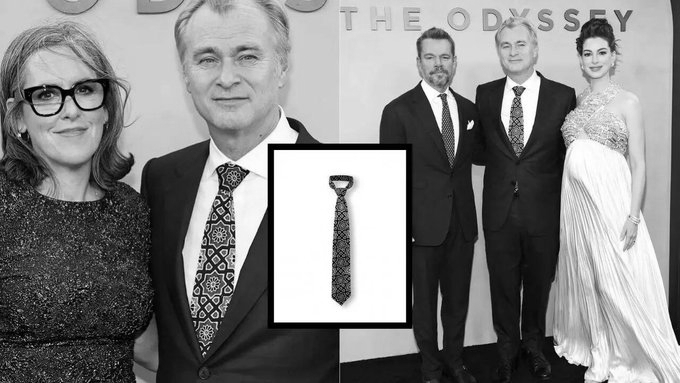 Christopher Nolan Wears Indian Ajrakh Tie at The Odyssey New York Premiere