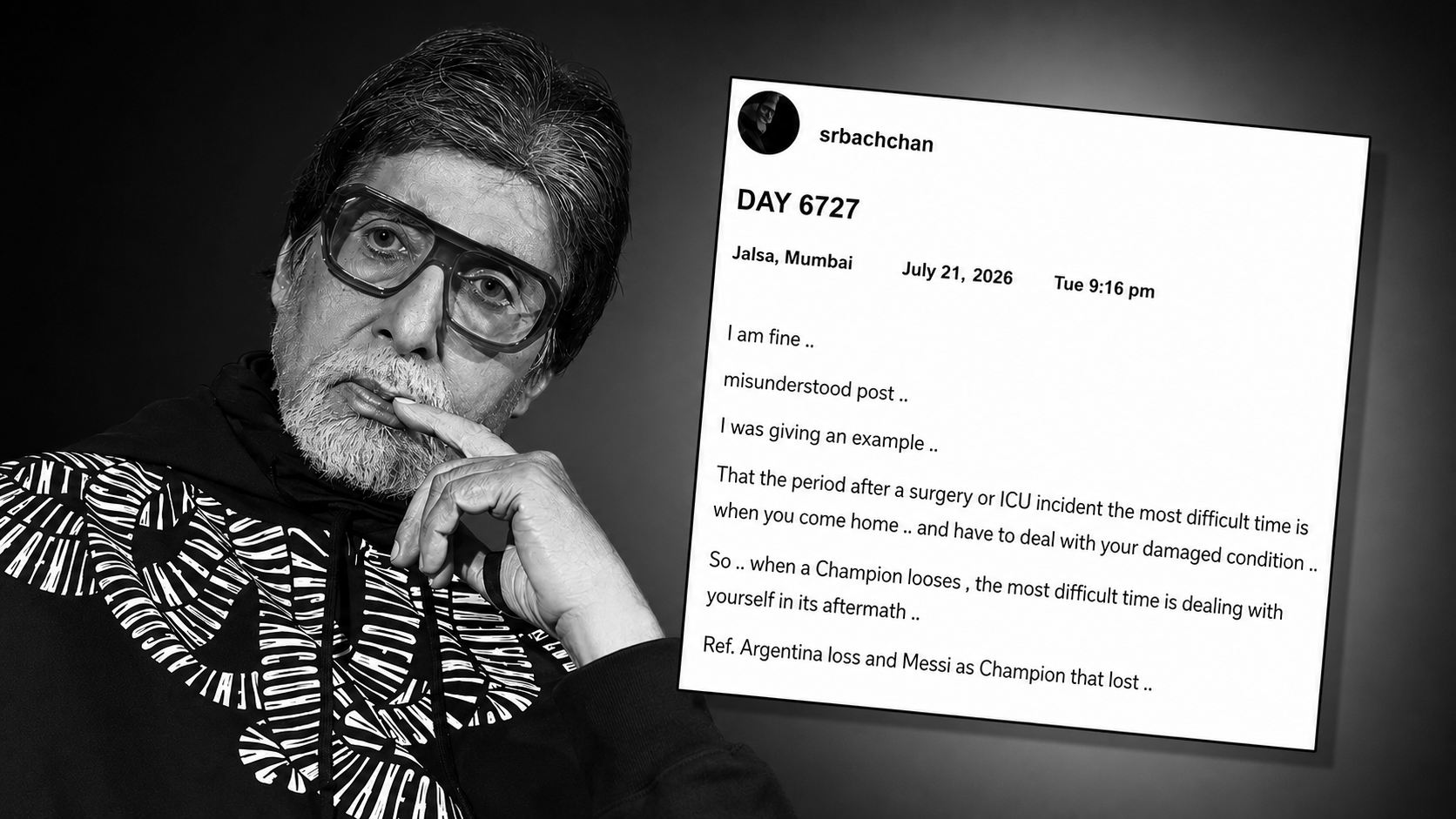 Amitabh Bachchan Clarifies ‘Surgery’ Post, Says It Referred to Argentina’s FIFA World Cup Loss