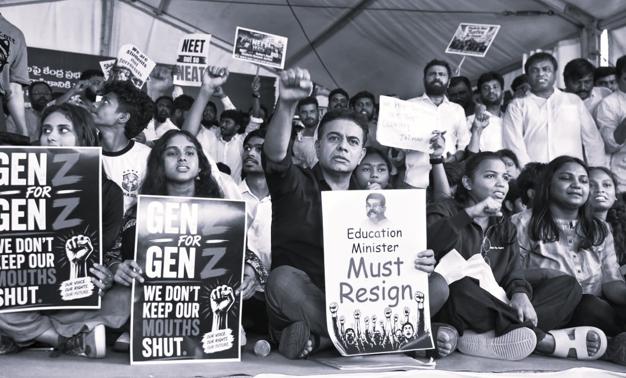 KTR Protests Delhi Police Action Over NEET Demonstration, BJP Hits Back Over BRS Record