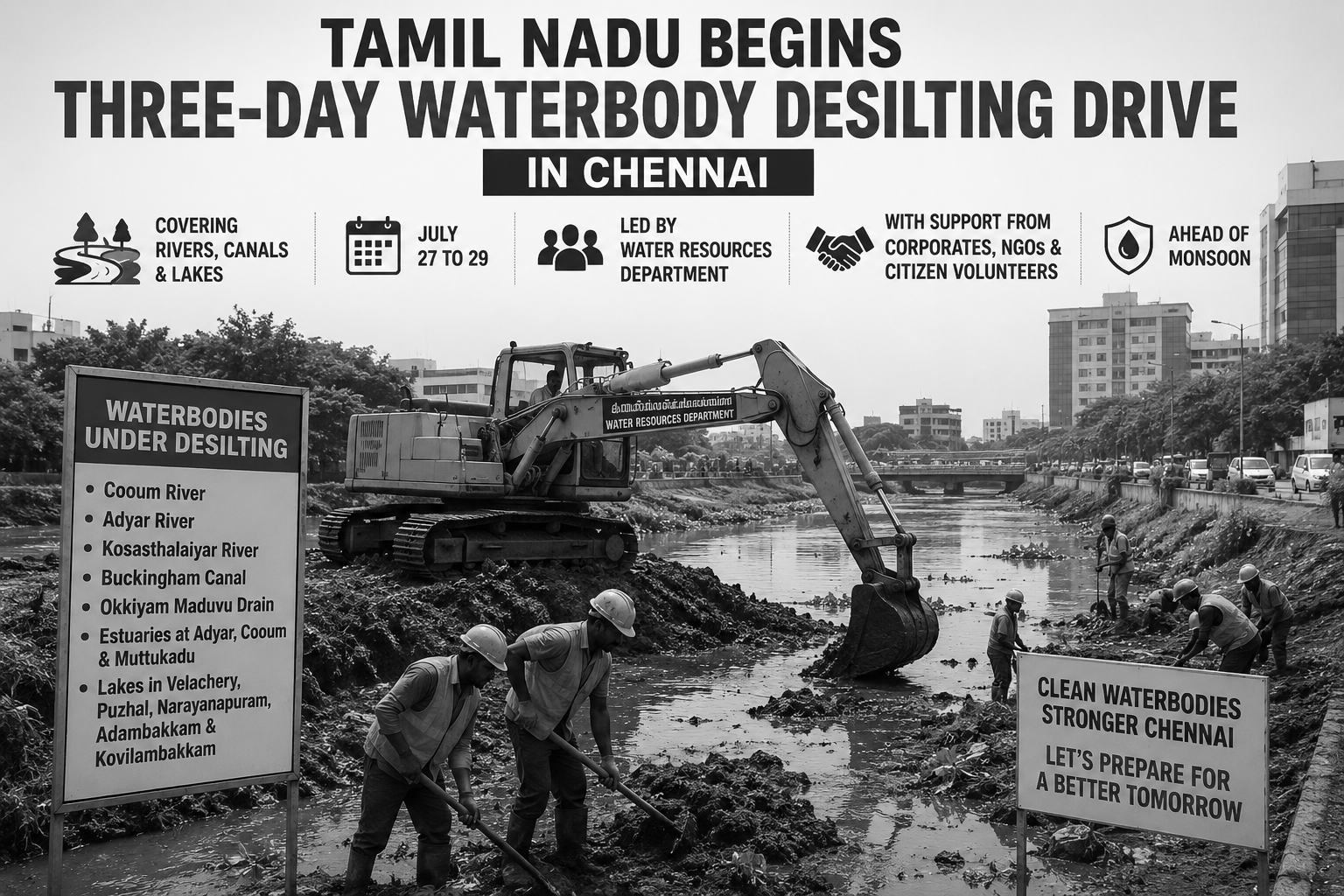 Tamil Nadu Begins Three-Day Waterbody Desilting Drive in Chennai
