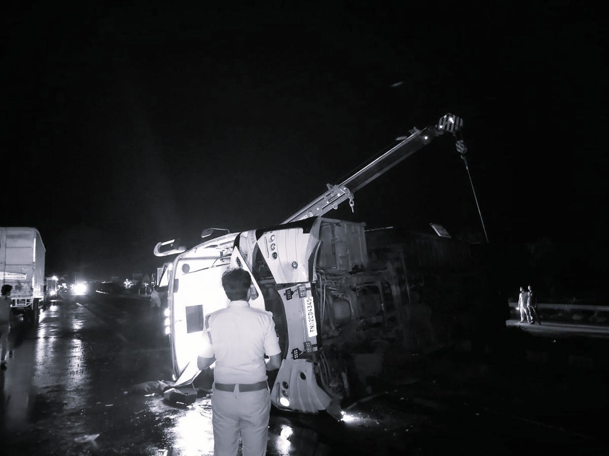 Private Bus Crash on NH-16 Leaves Eight Critically Injured