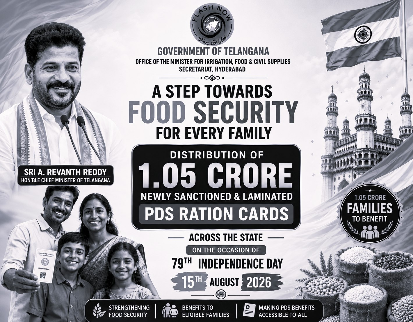 Telangana to Launch Ration Card Distribution for 1.05 Crore Beneficiaries on August 15