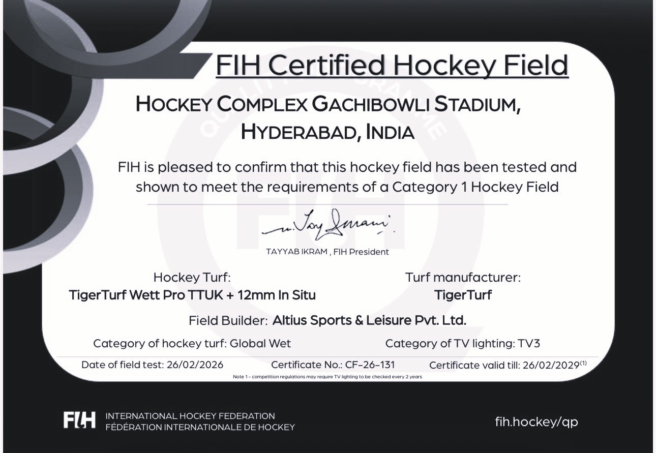 Gachibowli Hockey Stadium Becomes India’s First FIH Category-1 Certification