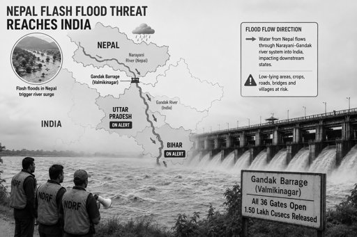 Nepal Flash Flood Threat Reaches India: Bihar, UP on High Alert as Gandak Swells