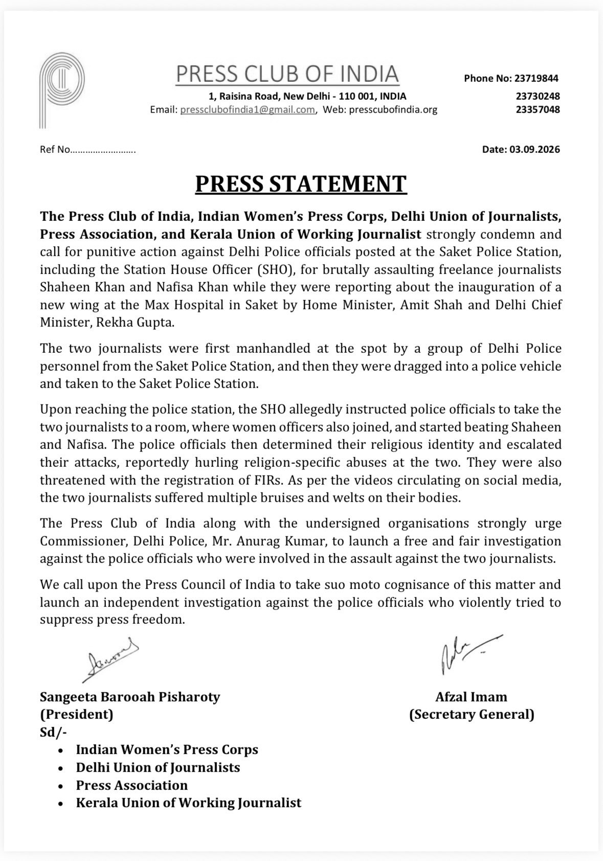 Two Women Journalists Allege Assault at Delhi’s Saket Police Station; Press Bodies Demand Probe