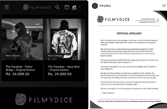 Filmydice Apologises Over 'The Paradise' Merchandise Promotion Without Approval