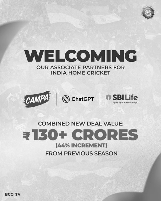 BCCI Lands ₹130 Crore Partnership Deal With Campa, SBI Life And ChatGPT