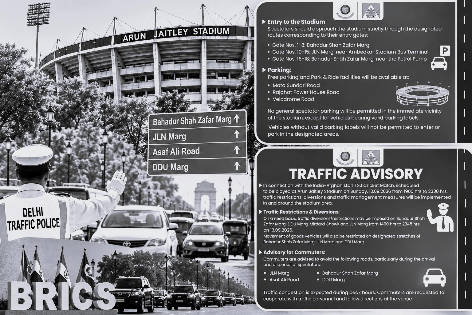 Delhi Traffic Curbs Around Arun Jaitley Stadium Ahead of India-Afghanistan T20I