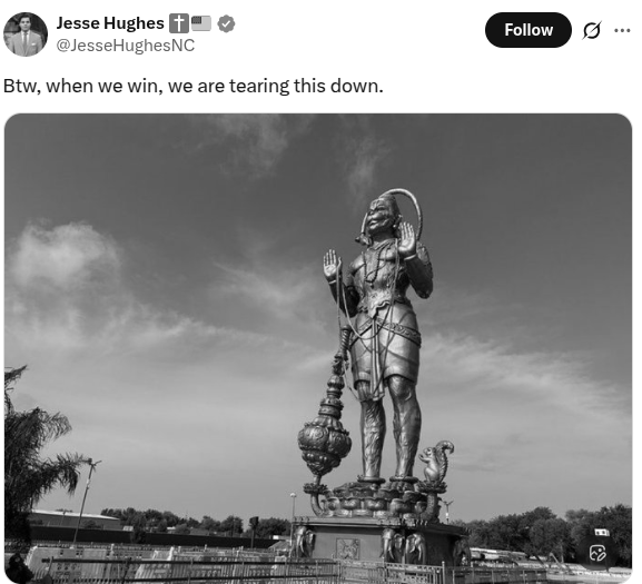 Tearing This Down: Conservative Jesse Hughes’ Post Takes Aim At Texas Hanuman Statue