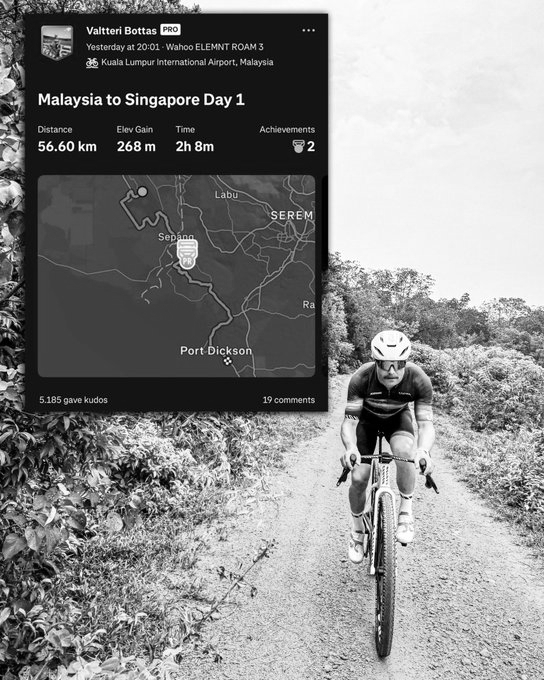 Valtteri Bottas Cycles 320 Km From Sepang to Singapore Ahead of F1 Race