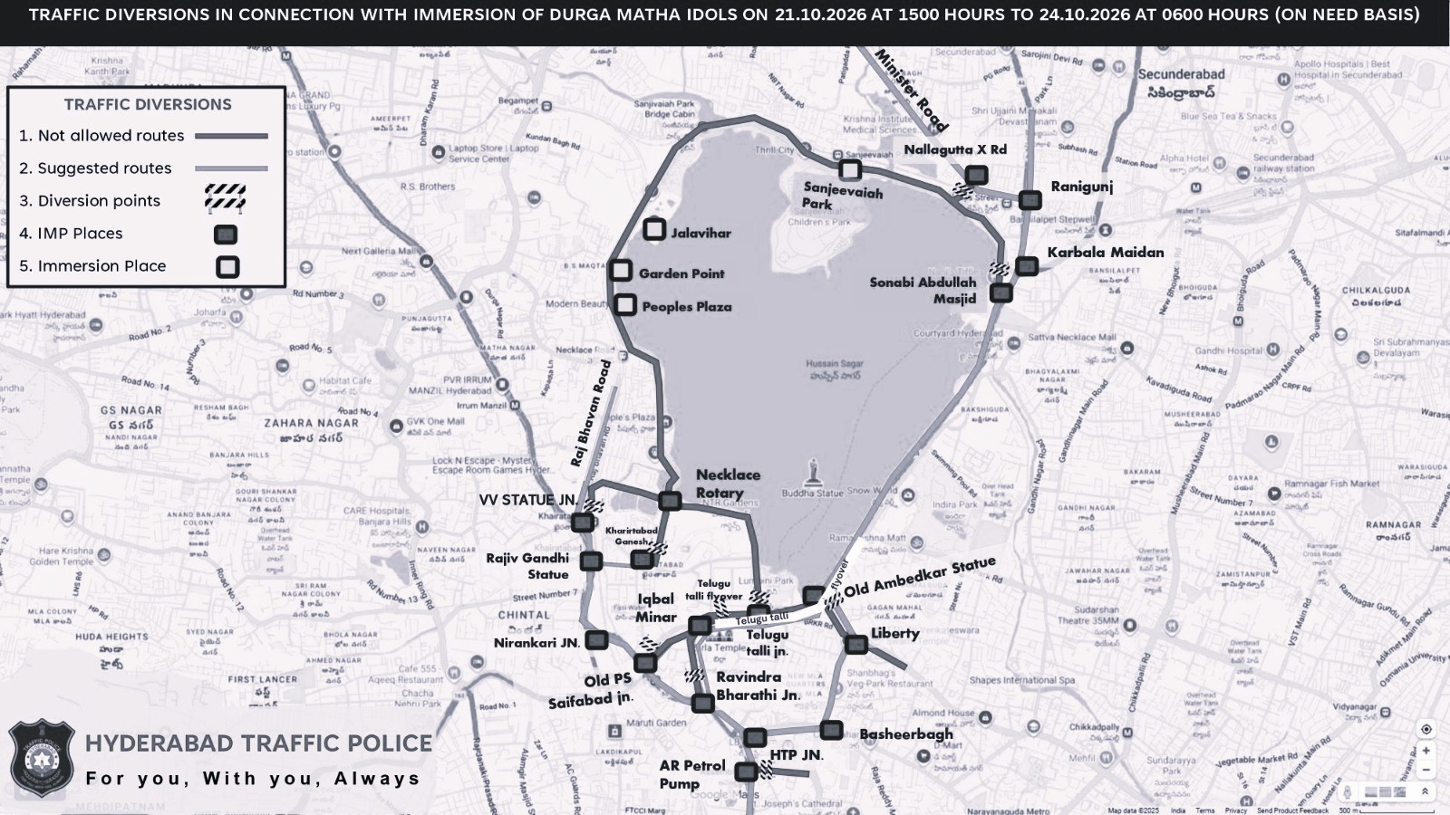Hyderabad Traffic Police Announce Durga Immersion Diversions Until October 24