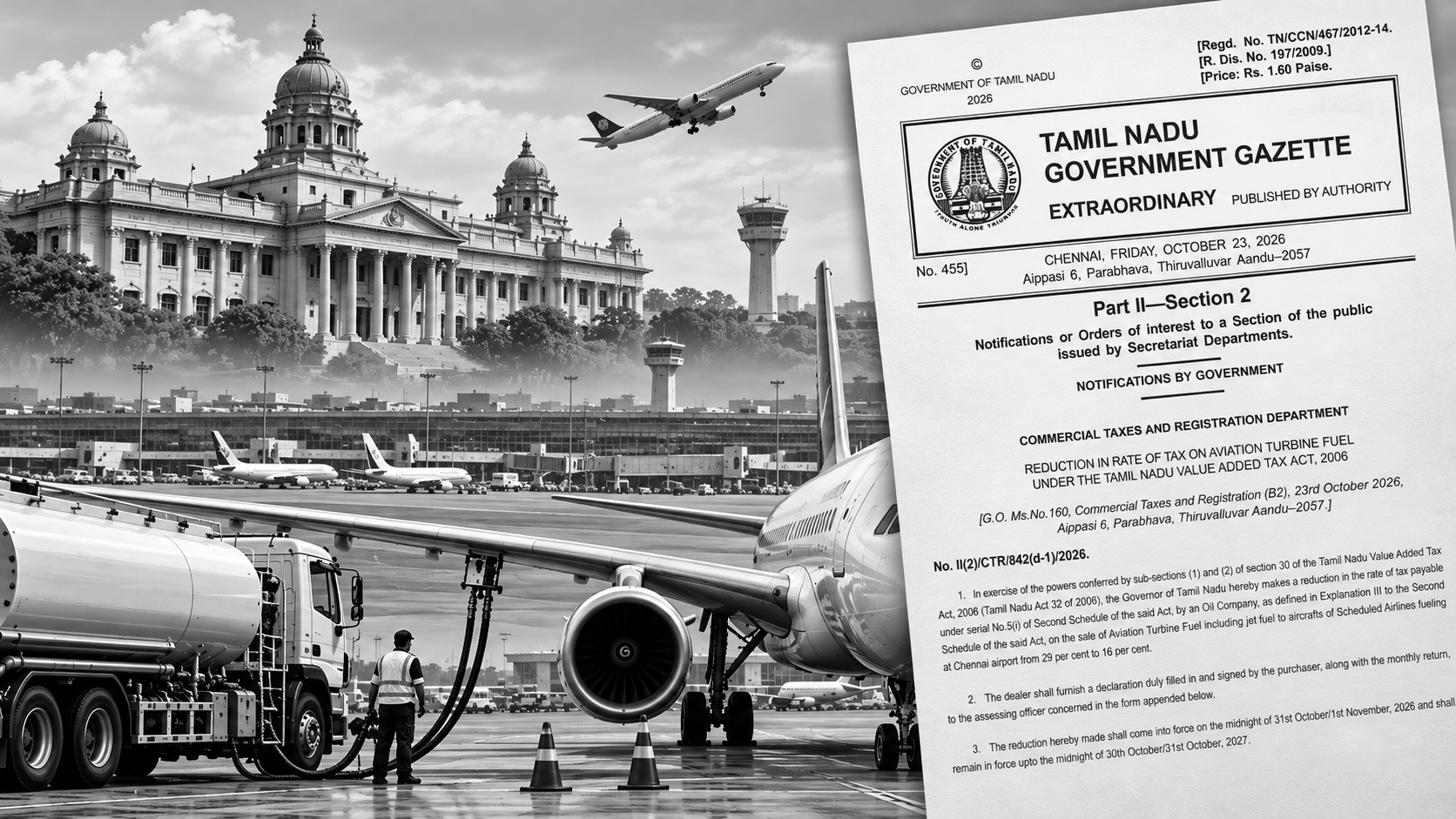 Tamil Nadu Cuts Aviation Turbine Fuel Tax to 16% at Chennai Airport, 1% at Other Airports